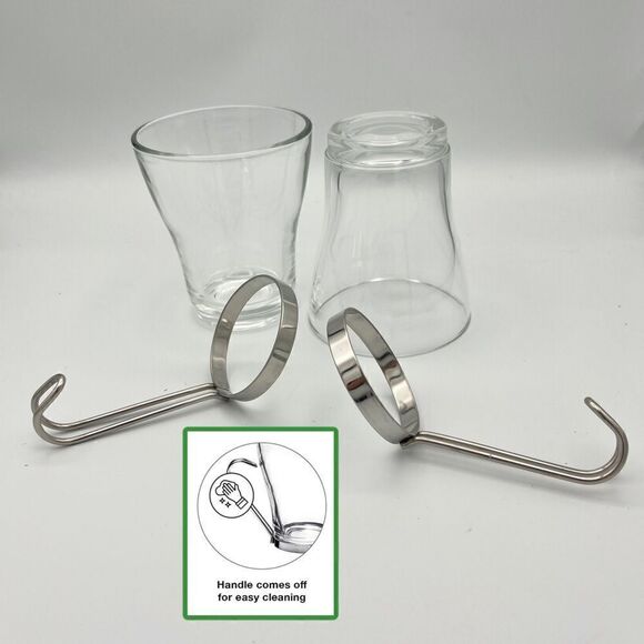 Vitrosax Italy Clear Glass Stainless Steel Removable Handle Expresso Mug Set - Picture 12 of 16